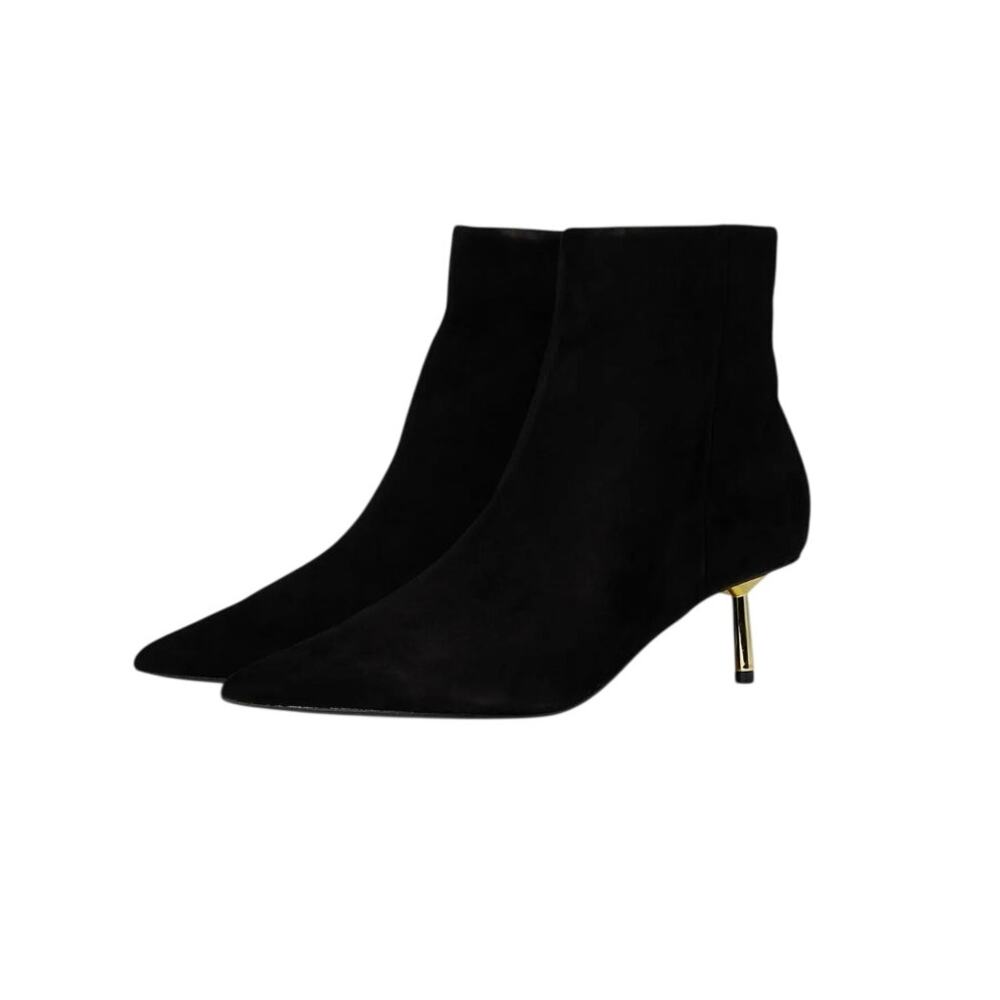 NIB Nine West  Women's Hamesa Nine West Black Suede Boots Gold Heels 7M